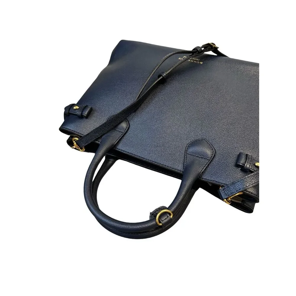 Burberry Navy Blue Saffiano Pebbled Leather Nova Check 2way Banner Satchel Ex+
